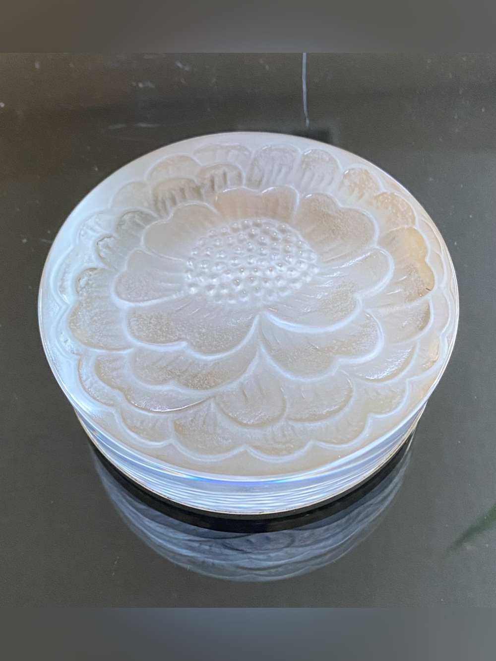 VTG Lalique Glass Lotus Blossom Flower Floral Paperweight Signed